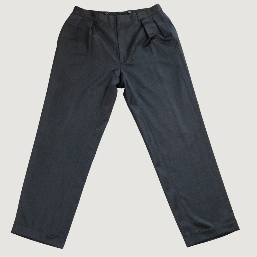 Polo Ralph Lauren Trousers Mens 36R Charcoal Virgin Wool Pleated Italy 36x31
